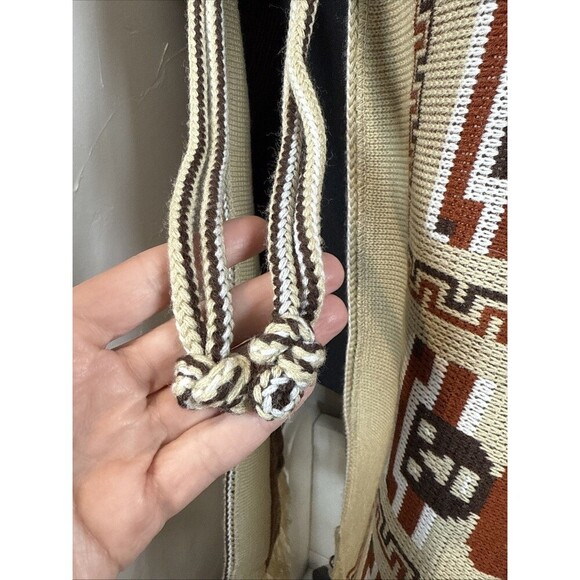 Southwest Aztec Poncho Kimono With Tie Closure Fringe Hem - Picture 3 of 14